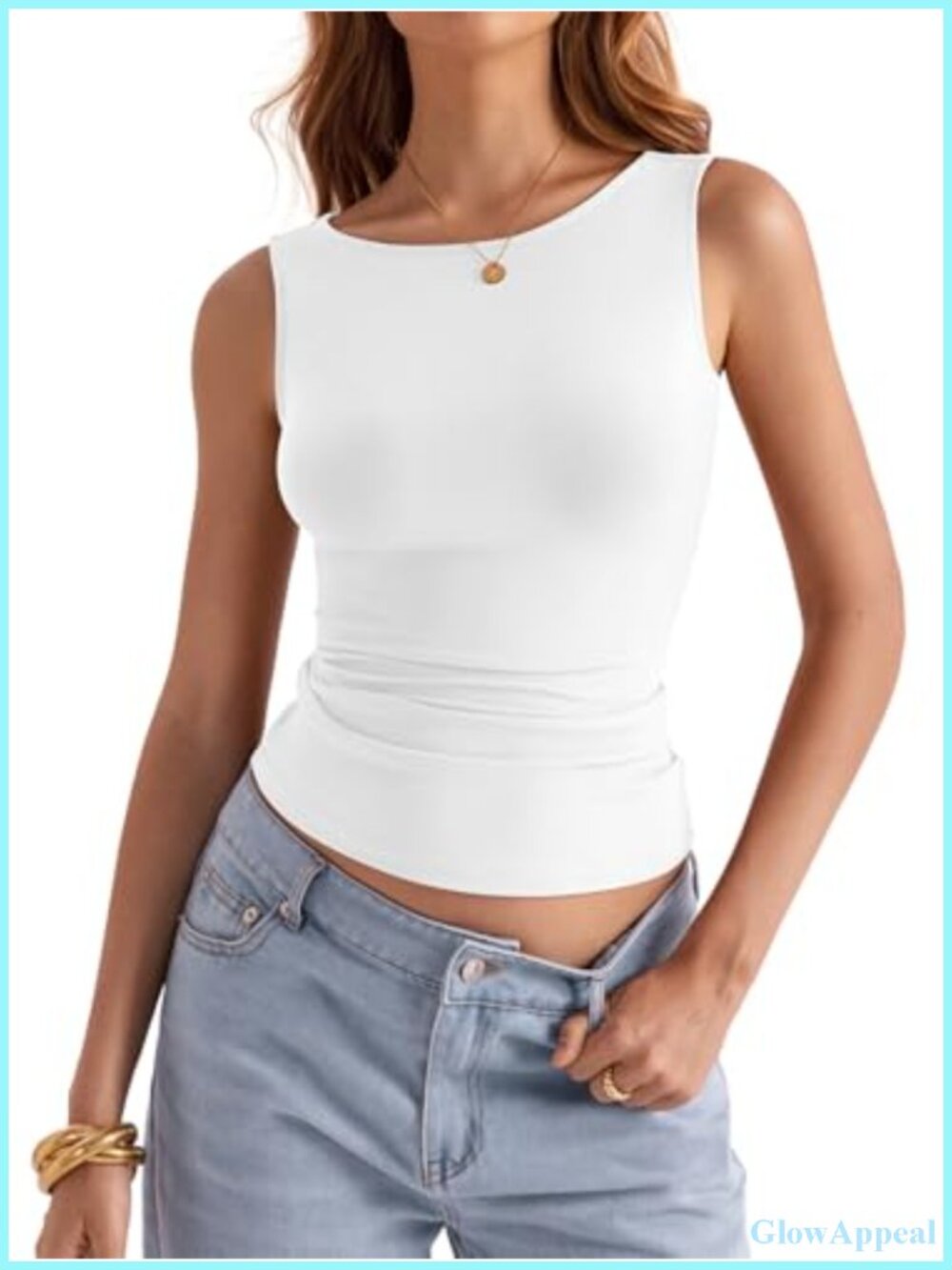 Womens Boat Neck Tank Top Sleeveless Slim Fit Summer Casual Shirt